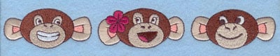 Embroidery Design: Three Monkey Faces Large<br>1.24h X 8.34w