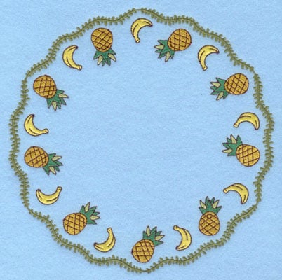 Embroidery Design: Circle Vine Bananas and Pineapples<br>7.47h X 7.43w