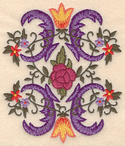 Embroidery Design: Floral swirls large <br>4.23"w X 5.00"h