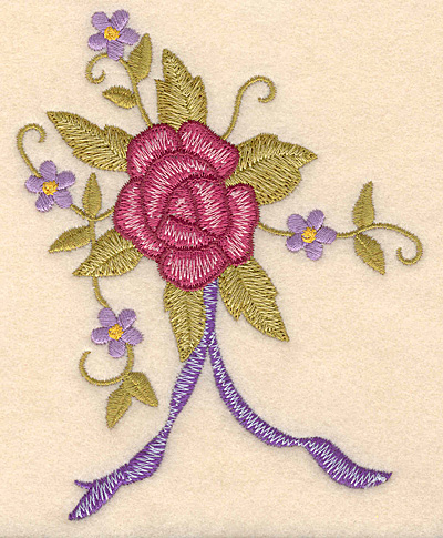Embroidery Design: Rose bouquet with ribbon <br>3.96"w X 5.00"h