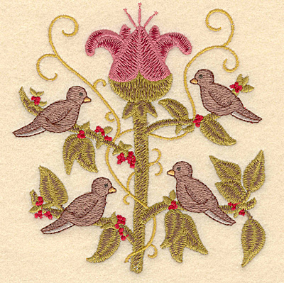Embroidery Design: D Four calling birds<br>4.68w X 5.00h