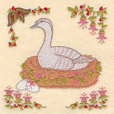Embroidery Design: F Six geese a-laying<br>4.98w X 5.00h