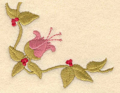 Embroidery Design: Corner flower with leaves<br>3.01w X 2.37h