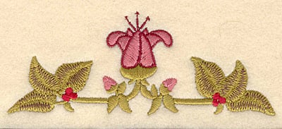 Embroidery Design: Center flower with leaves<br>5.00w X 1.93h