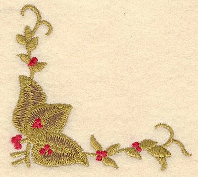 Embroidery Design: Corner holly with berries<br>3.31w X 3.01h