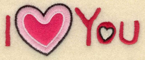 Embroidery Design: I love you with applique heart<br>3.87w X 1.50h