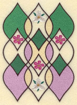 Embroidery Design: Leaf Motif with Flowers<br>6.07h X 4.40w