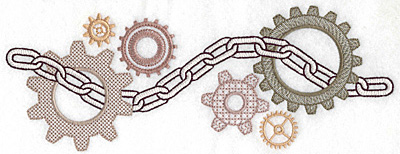 Embroidery Design: Chain and cogs large<br> 10.07w X 3.69h
