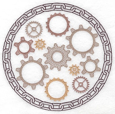 Embroidery Design: Cogs in chain<br> 6.91w X 6.91h