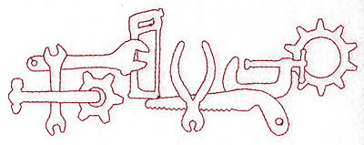 Embroidery Design: Tools and cog redwork<br> 2.53w X 6.95h