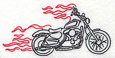 Embroidery Design: Motorcycle B with flames large<br> 4.97w X 2.40h