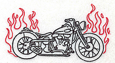 Embroidery Design: Motorcycle C with flames large<br> 4.98w X 2.80h