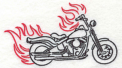 Embroidery Design: Motorcycle D with flames large<br> 4.96w X 2.78h