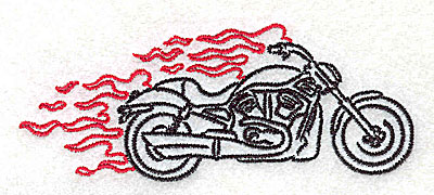 Embroidery Design: Motorcycle G with flames small<br> 3.86w X 1.52h