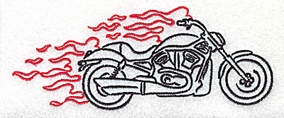 Embroidery Design: Motorcycle G with flames large<br> 4.94w X 1.95h