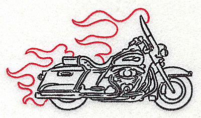 Embroidery Design: Motorcycle J with flames large<br> 4.95w X 2.74h