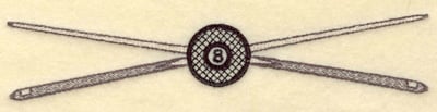 Embroidery Design: Crossed cue sticks with eight ball small<br> 6.99w X 1.34h
