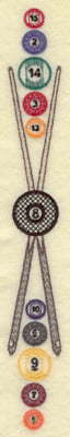 Embroidery Design: Cue sticks and billiard balls<br> 1.28w X 10.12h