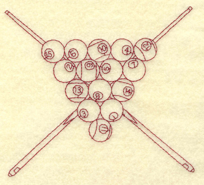 Embroidery Design: Cue sticks and racked balls redwork<br> 4.38w X 4.92h