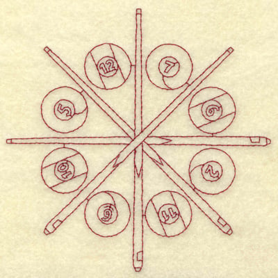 Embroidery Design: Cue sticks and clrcle of balls redwork large<br> 4.96w X 4.96h