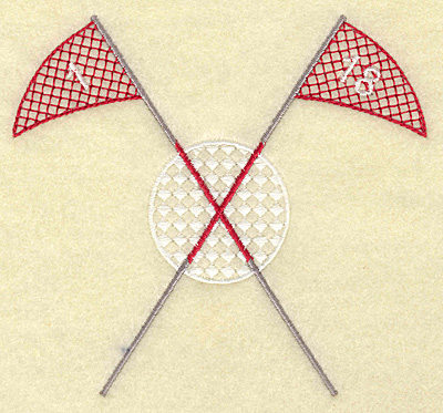 Embroidery Design: Golf ball with crossed flag poles large<br> 4.99w X 4.58h