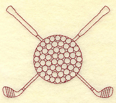 Embroidery Design: Golf ball and clubs redwork<br> 3.87w X 3.22h