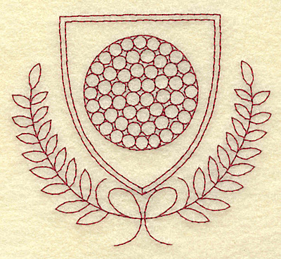 Embroidery Design: Golf ball shield and leaves redwork<br> 3.88w X 3.44h
