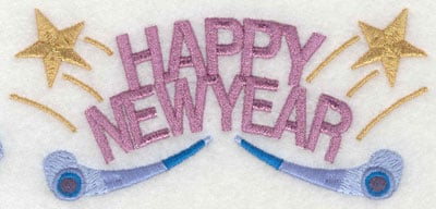 Embroidery Design: Happy New Year with Noisemakers<br>6.10w X 2.82h