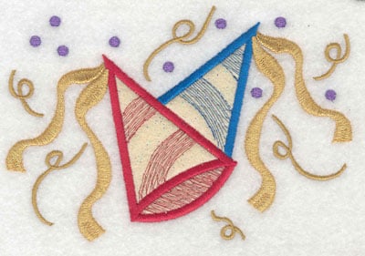 Embroidery Design: Party Hats with Streamers Applique<br>6.01w X 4.14h