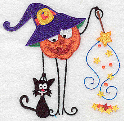Embroidery Design: Mr. Pumpkinhead witch large<br> 4.95w X 4.91h | Embroidery Legacy Embroidery Design: Mr. Pumpkinhead witch large<br> 4.95w X 4.91h