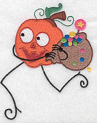 Embroidery Design: Mr. Pumpkinhead running with loot bag large<br> 4.00w X 4.95h