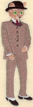 Embroidery Design: Male Cat in Derby Hat<br>1.71w X 5.45h
