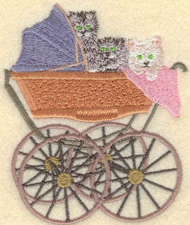 Embroidery Design: Kittens in Baby Carriage<br>3.16w X 3.78h