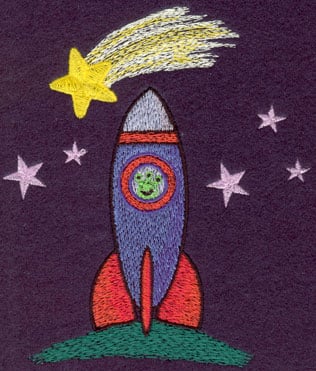 Embroidery Design: Rocket Ship with Stars<br>4.30w X 5.05