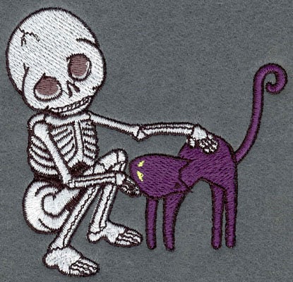 Embroidery Design: Skeleton Small with Cat<br>3.77w X 3.60h | Embroidery Legacy Embroidery Design: Skeleton Small with Cat<br>3.77w X 3.60h