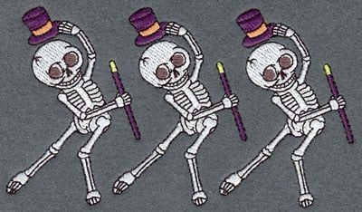 Embroidery Design: Skeleton Row Mini Dancing Top Hat & Cane<br>5.48w X 3.09h