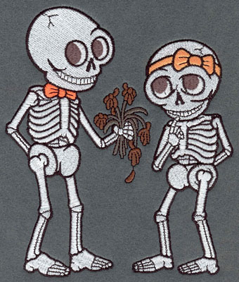 Embroidery Design: Skeleton Large Boy & Girl with Flowers<br>5.84w X 6.83h