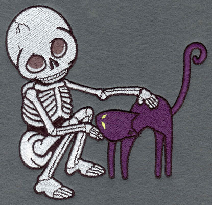 Embroidery Design: Skeleton Large with Cat<br>5.65w X 5.40h