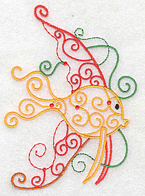 Embroidery Design: Fish A with swirls large<br> 3.56w X 4.96h