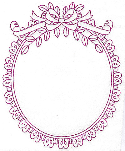 Embroidery Design: Oval frame with bow 108 large<br> 6.30w X 7.76h