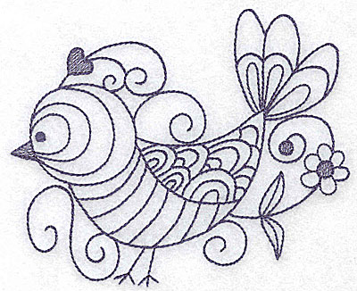 Embroidery Design: Bird with flower<br> 4.98w X 4.07h