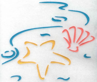 Embroidery Design: Starfish and shell large <br> 8.19w X 6.92h