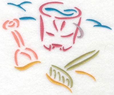 Embroidery Design: Pail and shovel on beach small<br> 5.88w X 4.97h