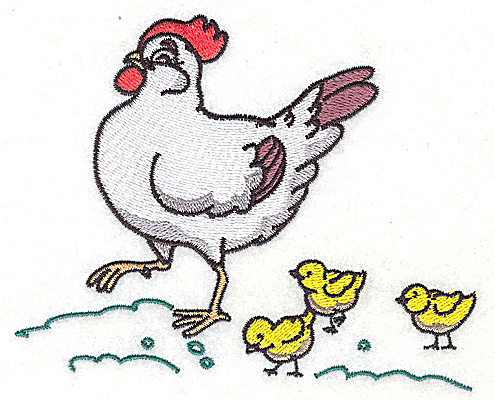 Embroidery Design: Hen with chicks large<br> 4.97w X 4.08h