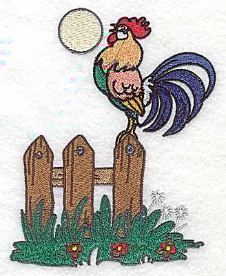 Embroidery Design: Rooster on fence large<br> 3.96w X 4.95h | Embroidery Legacy Embroidery Design: Rooster on fence large<br> 3.96w X 4.95h