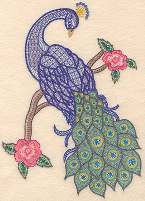 Embroidery Design: Peacock <br> 10.67"h x 7.70"w