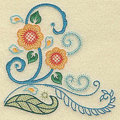 Embroidery Design: Flowers and swirls <br> 3.89w X 3.84h