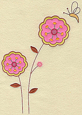Embroidery Design: Floral applique and butterfly large<br> 10.11w X 7.24h
