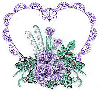 Embroidery Design: Pansies in Heart B large<br> 4.94w X 4.50h