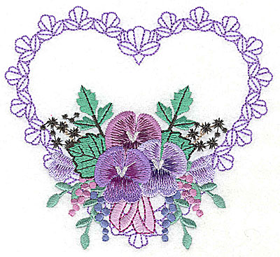 Embroidery Design: Pansies in Heart C large<br> 4.93w X 4.47h